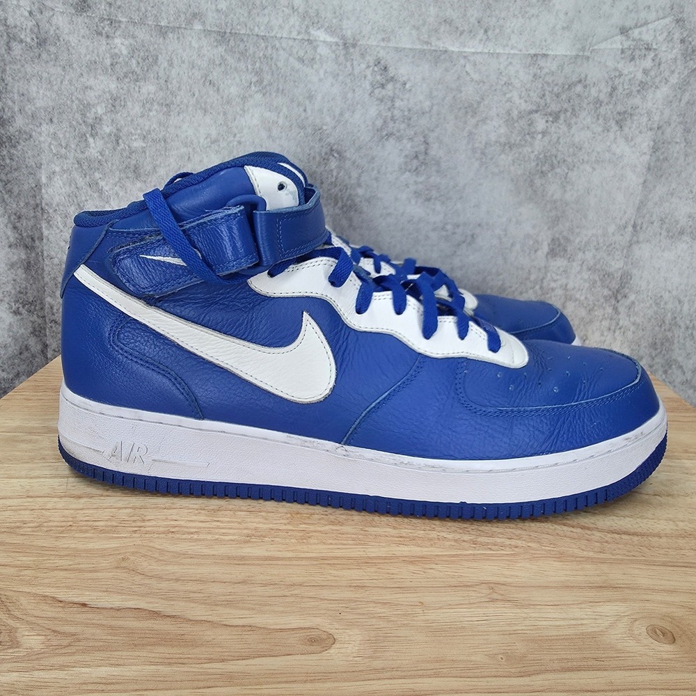 Nike Air Force 1 Mid Men Size 14 Game Royal Blue White Custom High Top Sneakers